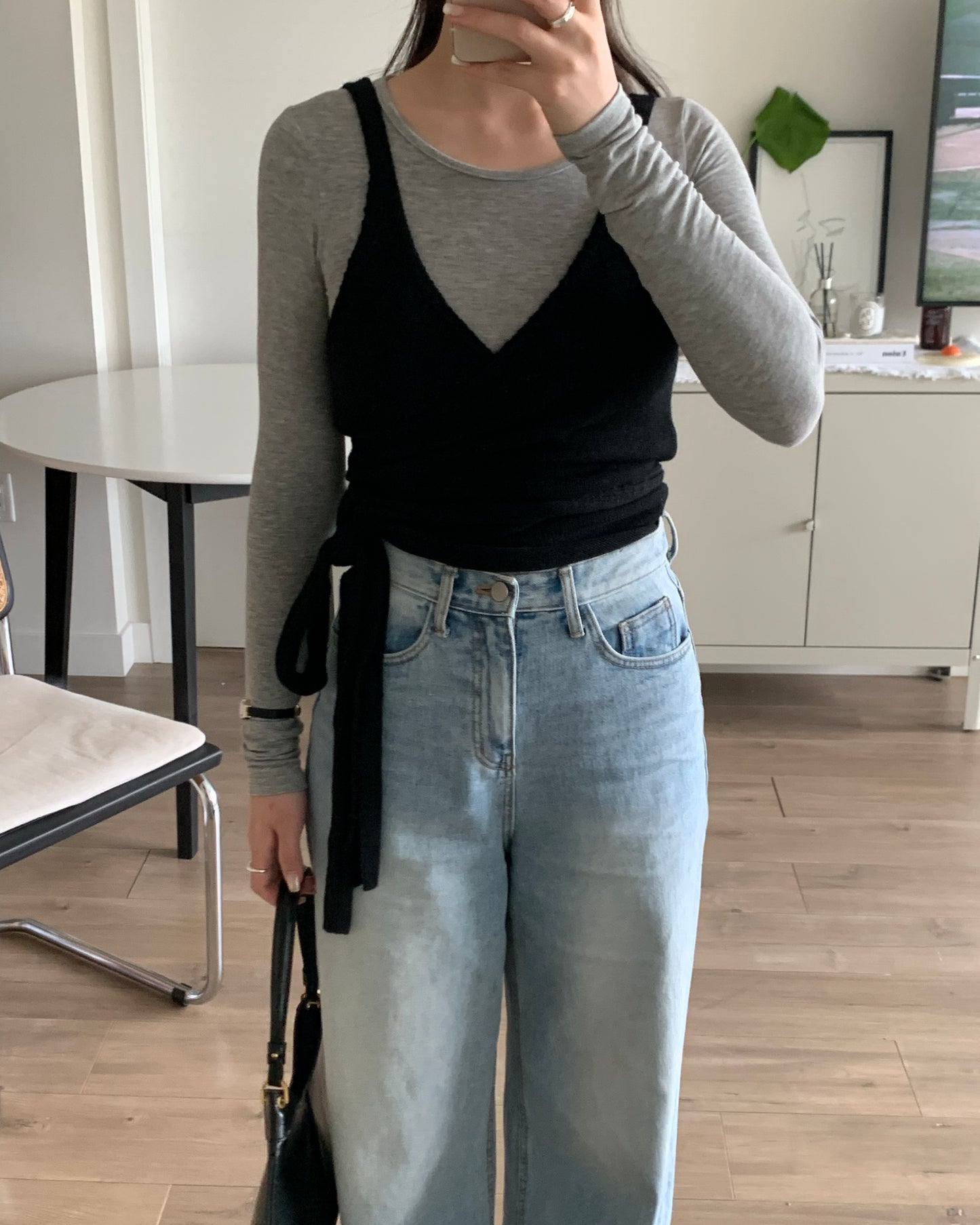 Bustier Wrap Knit Top (Black)