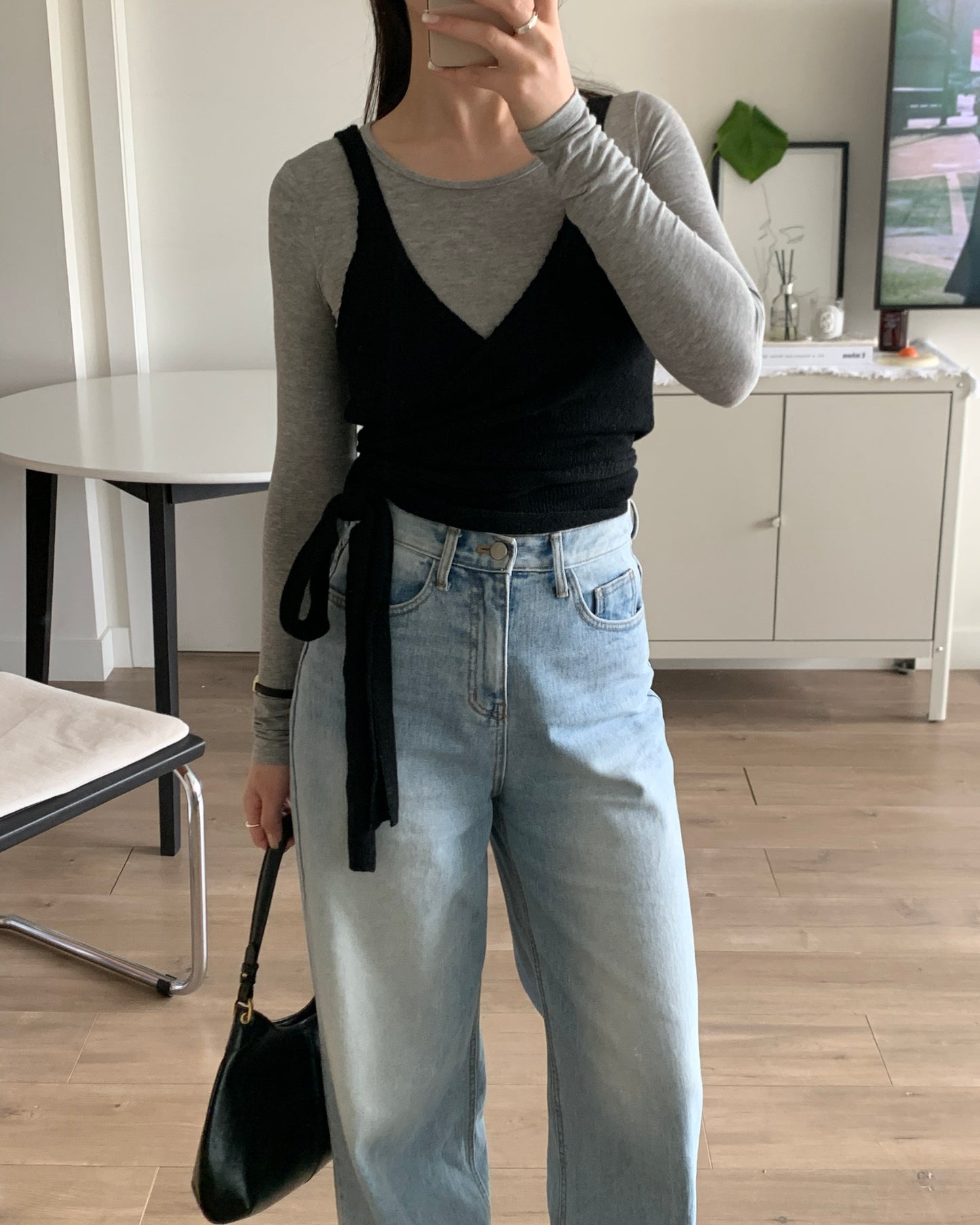 Bustier Wrap Knit Top (Black)