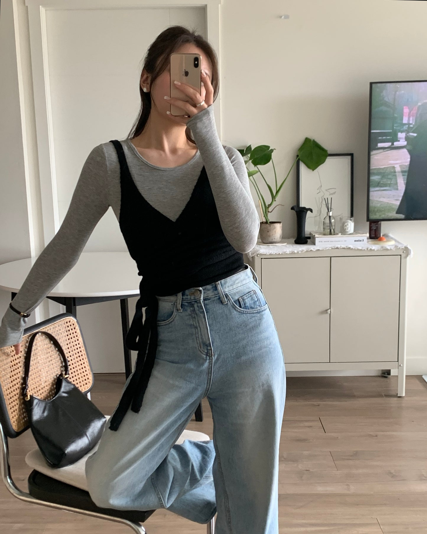 Bustier Wrap Knit Top (Black)