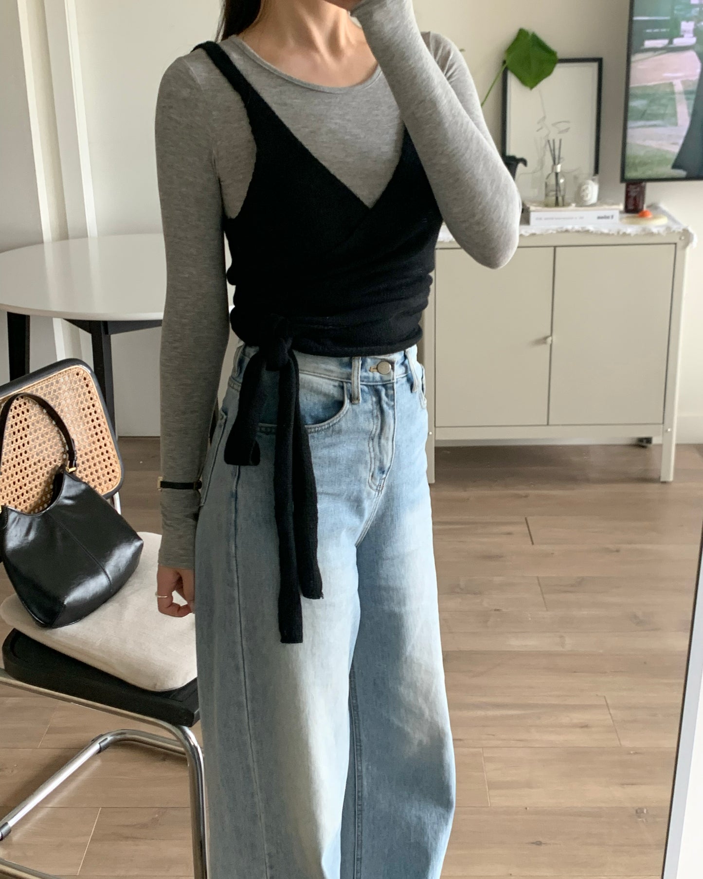 Bustier Wrap Knit Top (Black)