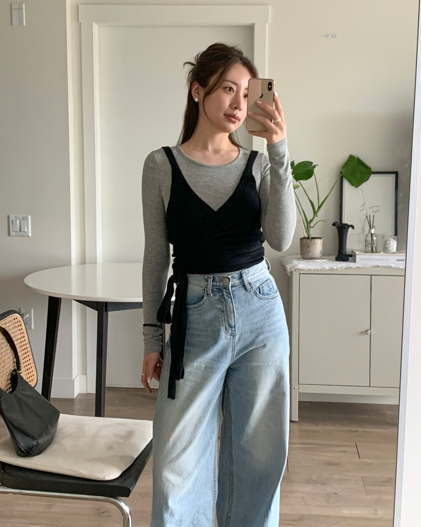 Bustier Wrap Knit Top (Black)