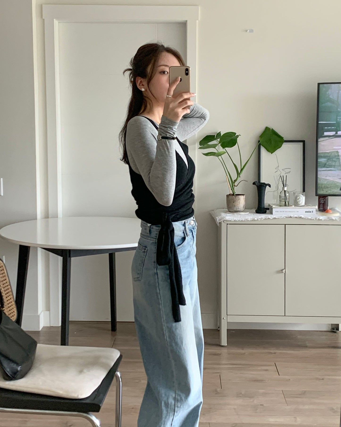 Bustier Wrap Knit Top (Black)