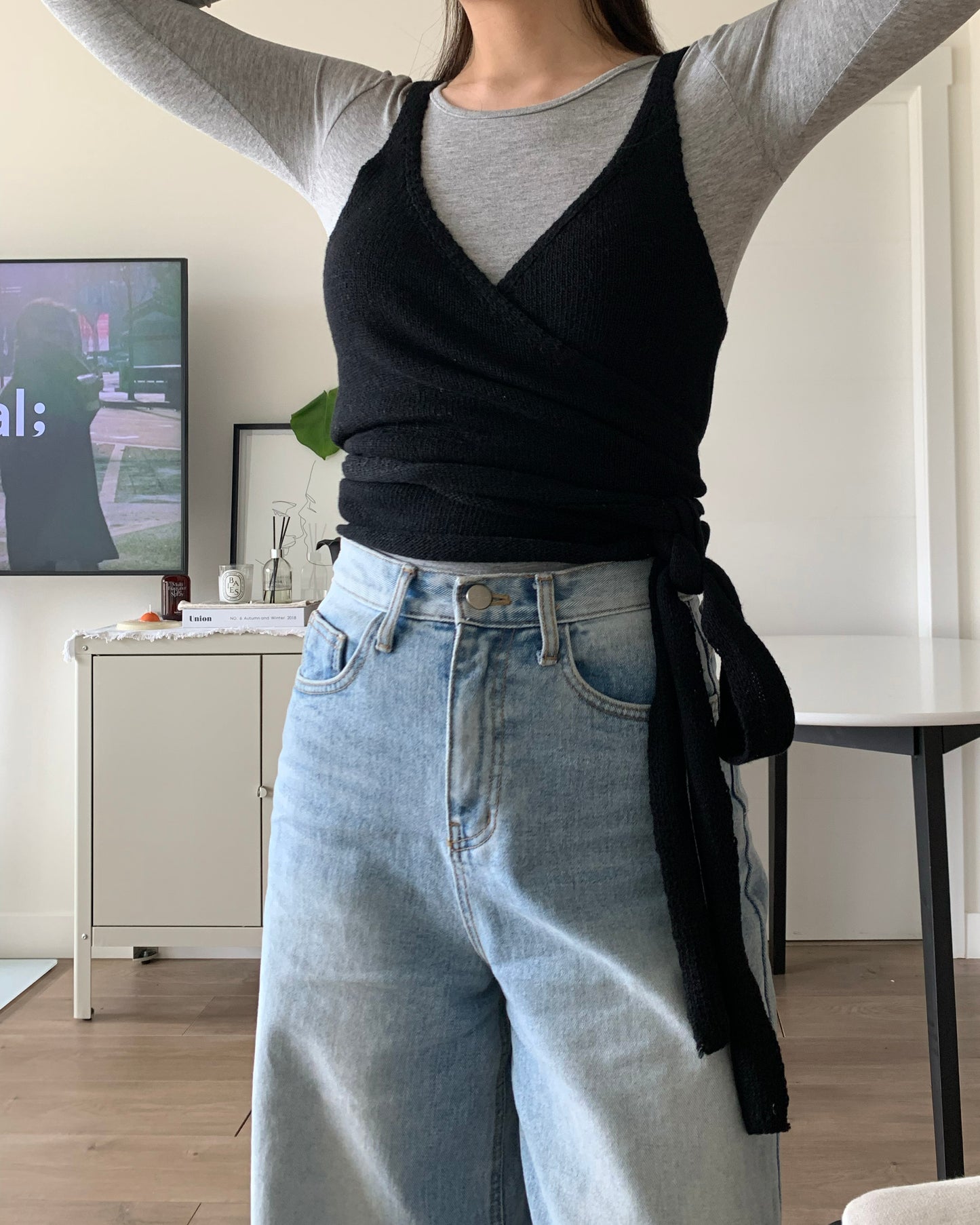 Bustier Wrap Knit Top (Black)