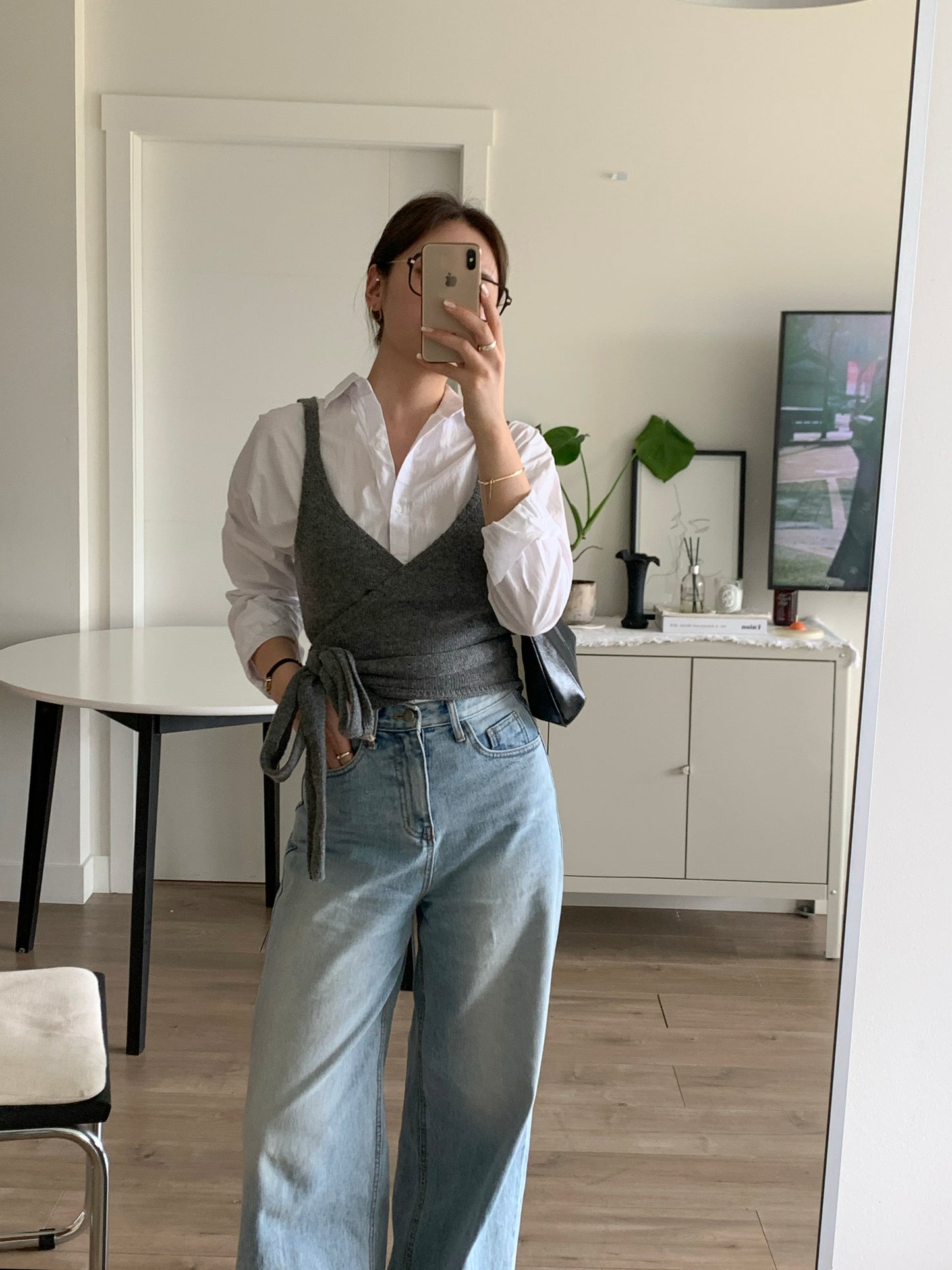 Bustier Wrap Knit Top (Grey)