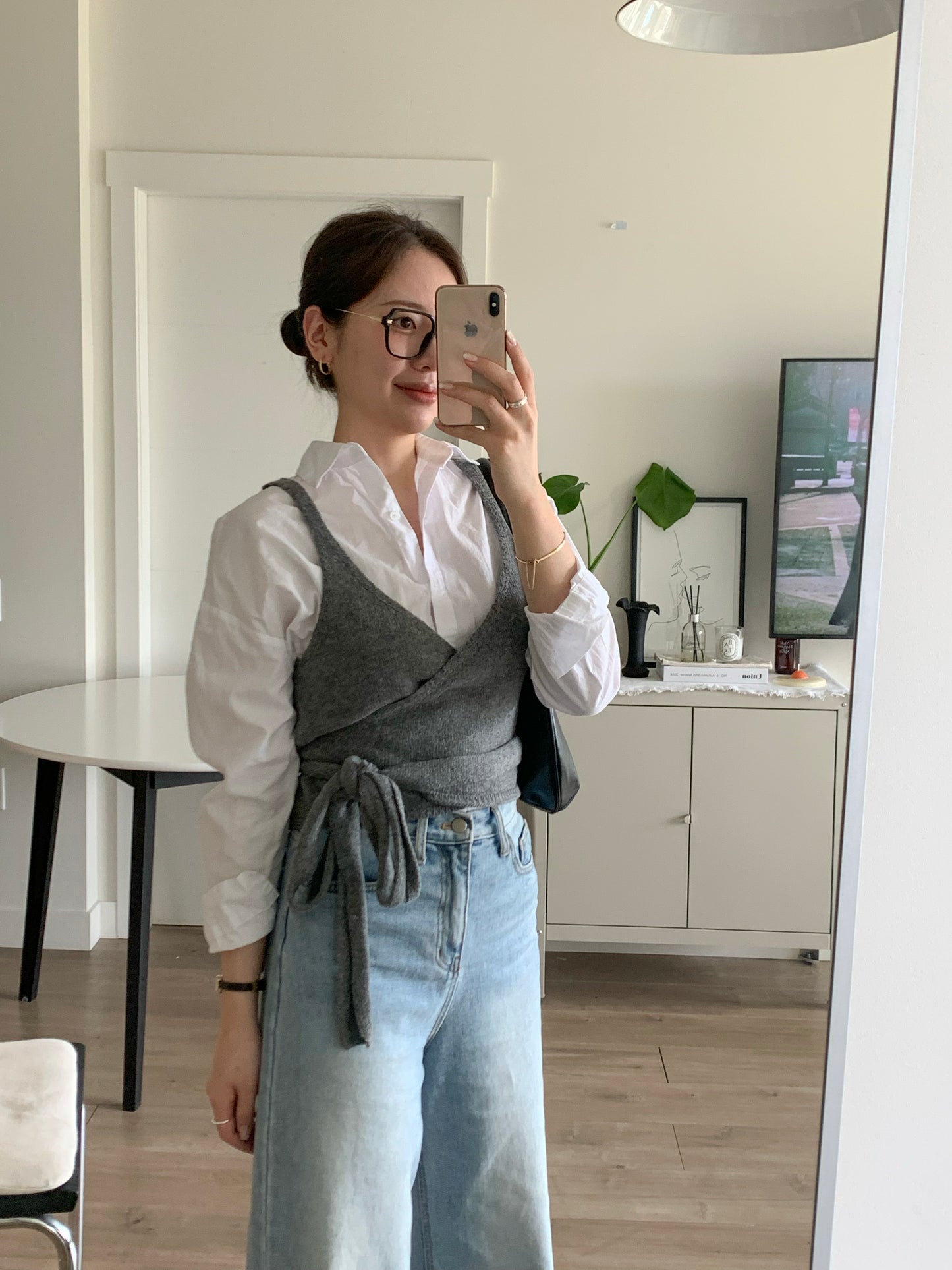 Bustier Wrap Knit Top (Grey)