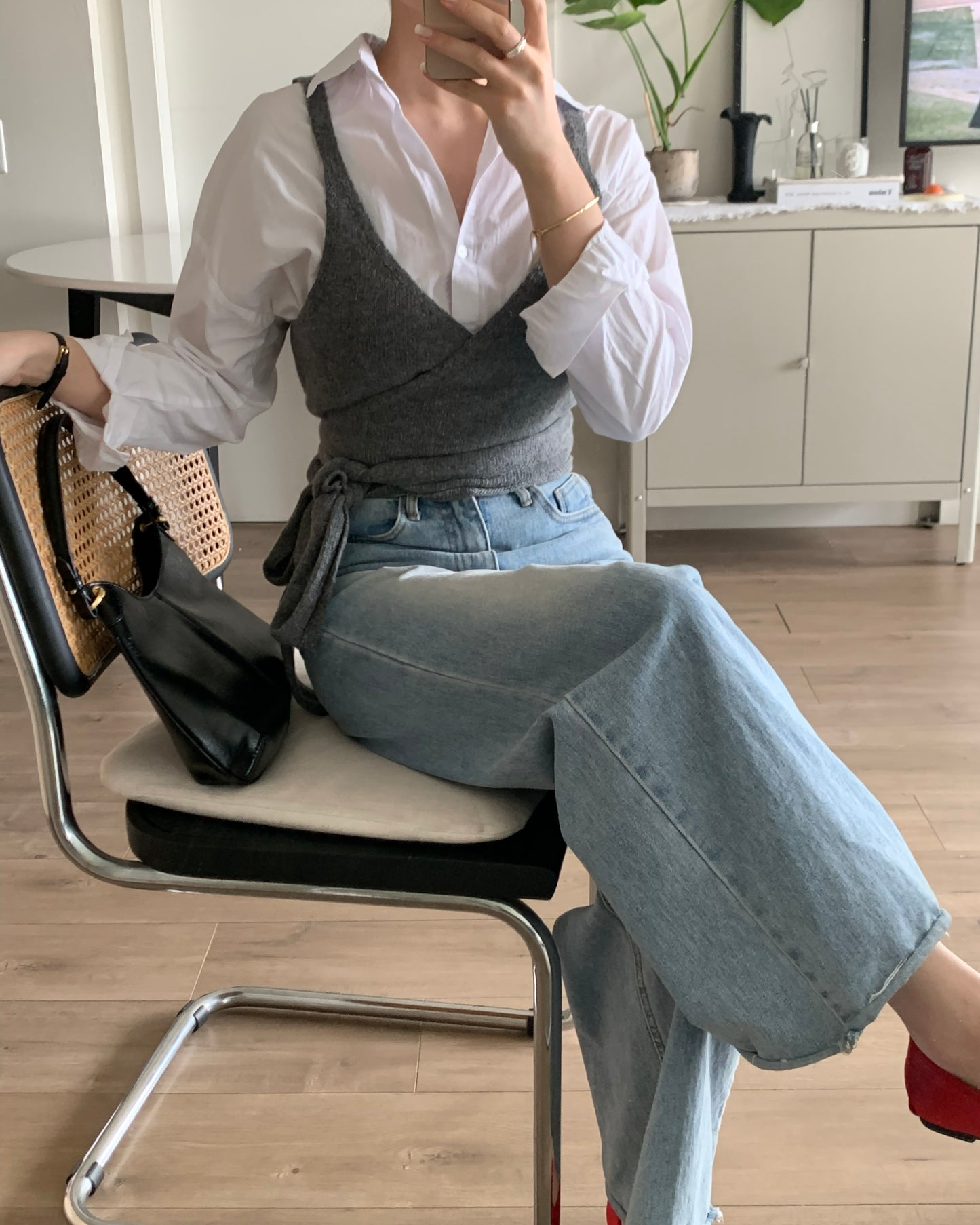 Bustier Wrap Knit Top (Grey)