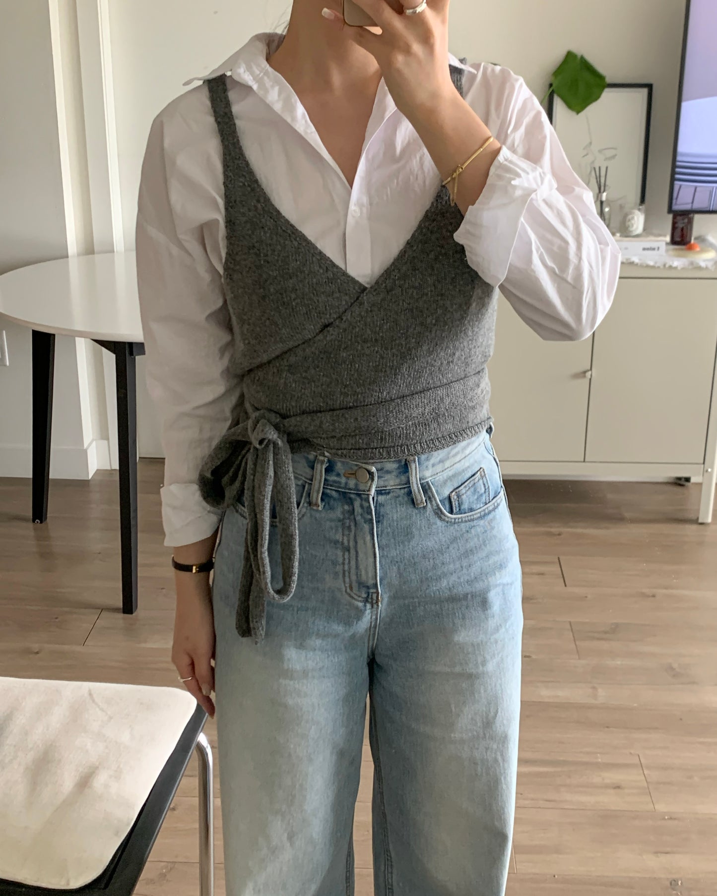 Bustier Wrap Knit Top (Grey)
