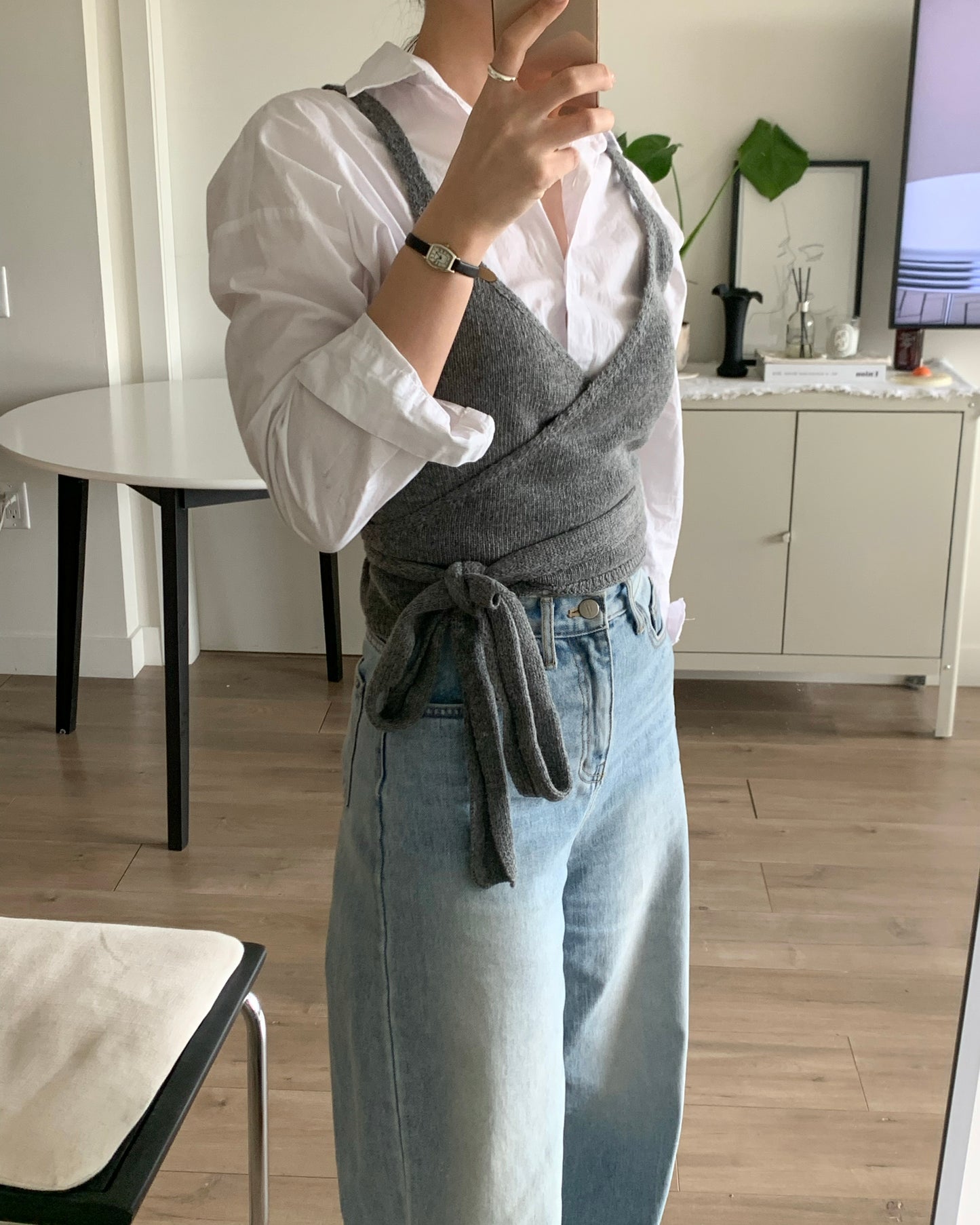 Bustier Wrap Knit Top (Grey)