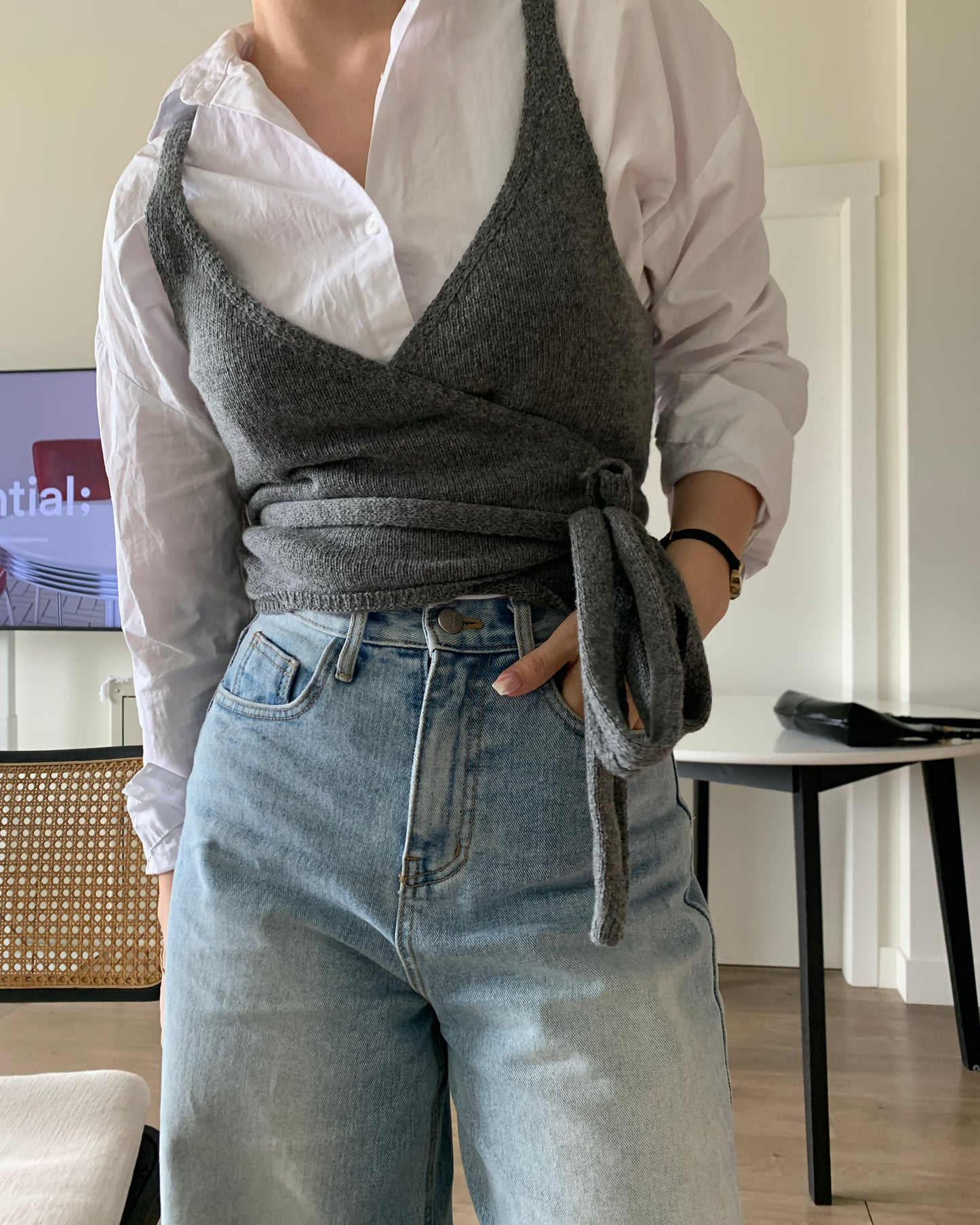 Bustier Wrap Knit Top (Grey)