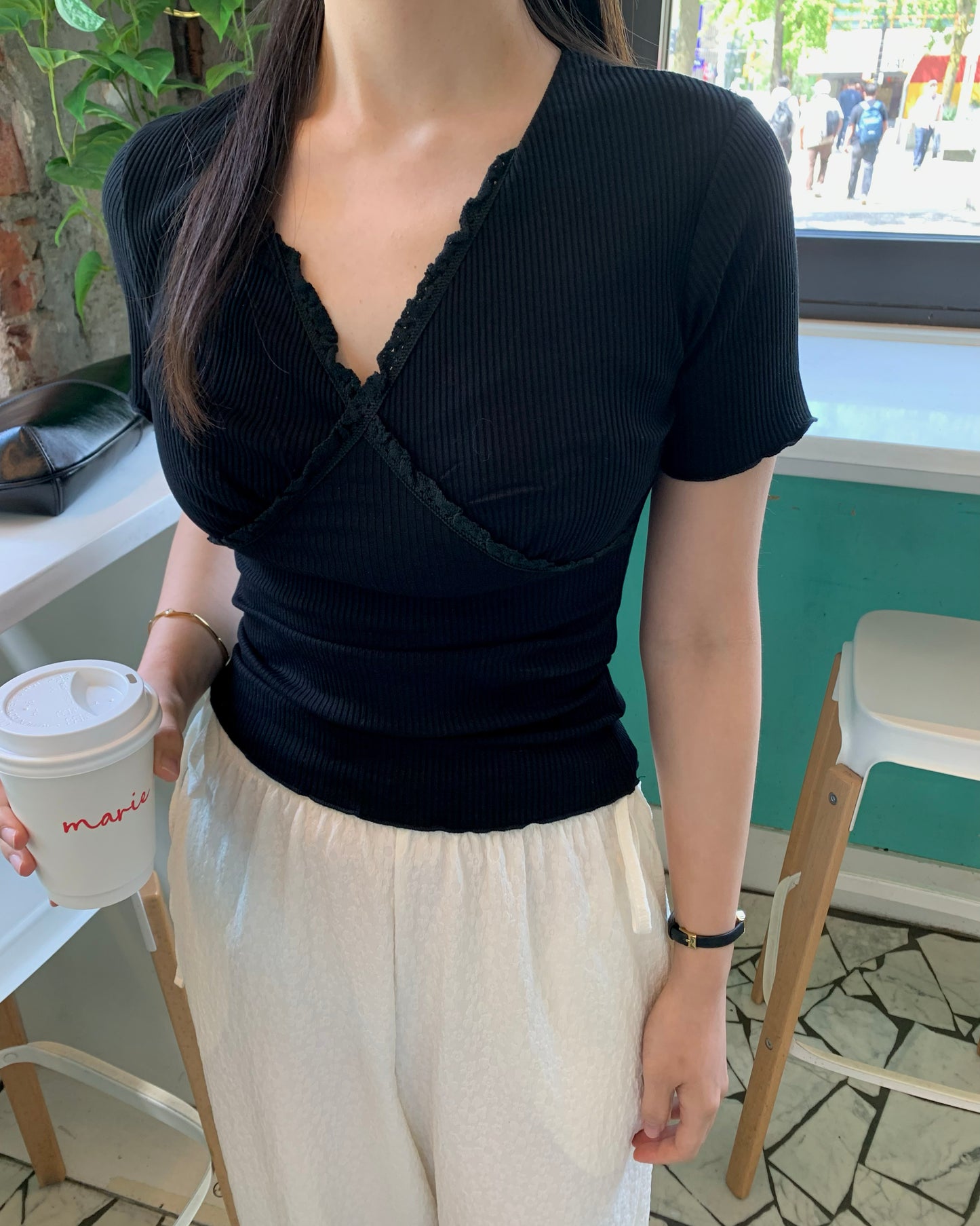 Lace Ribbed Tee (3 colour)