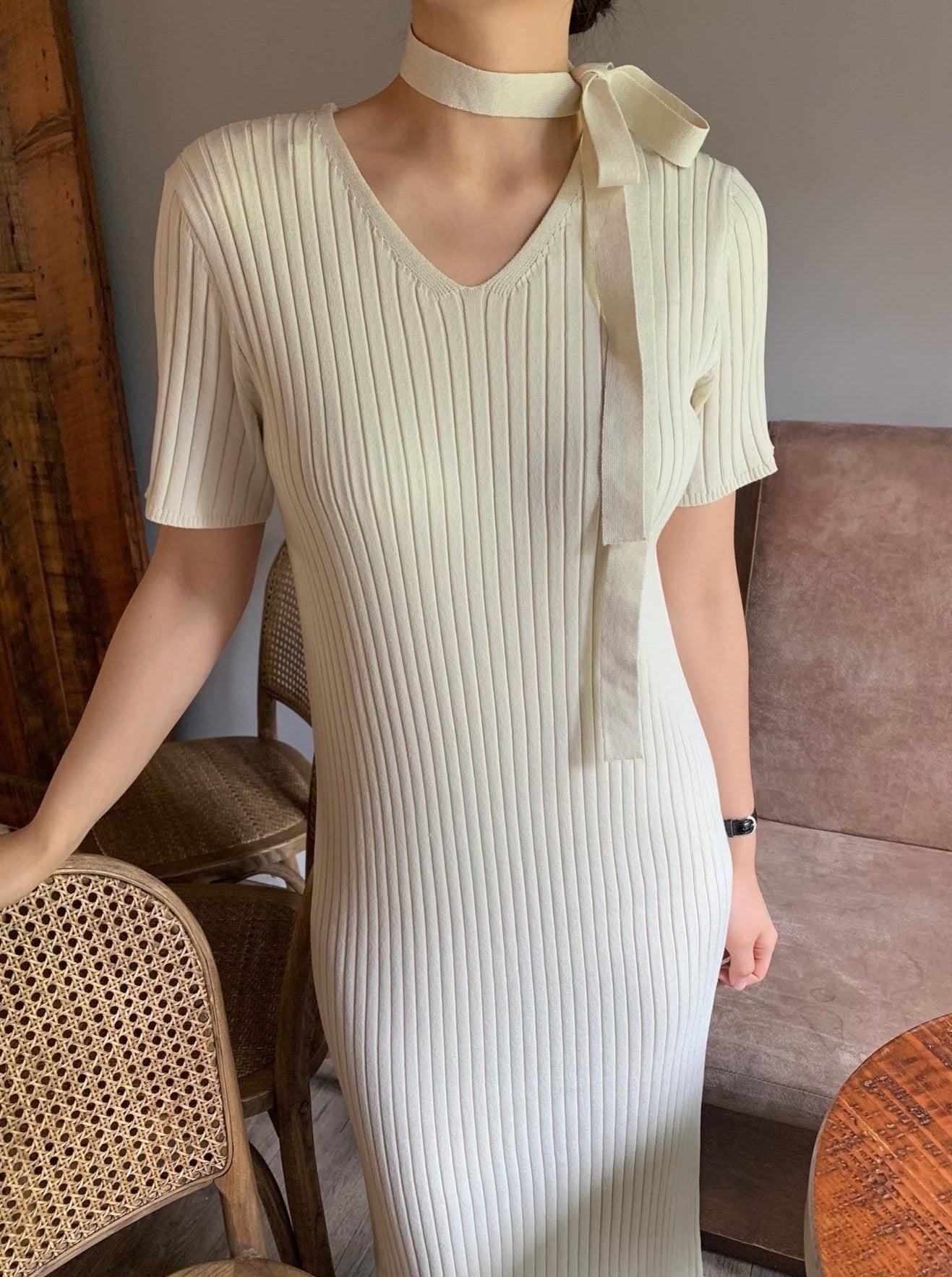 V-neckline Long Dress