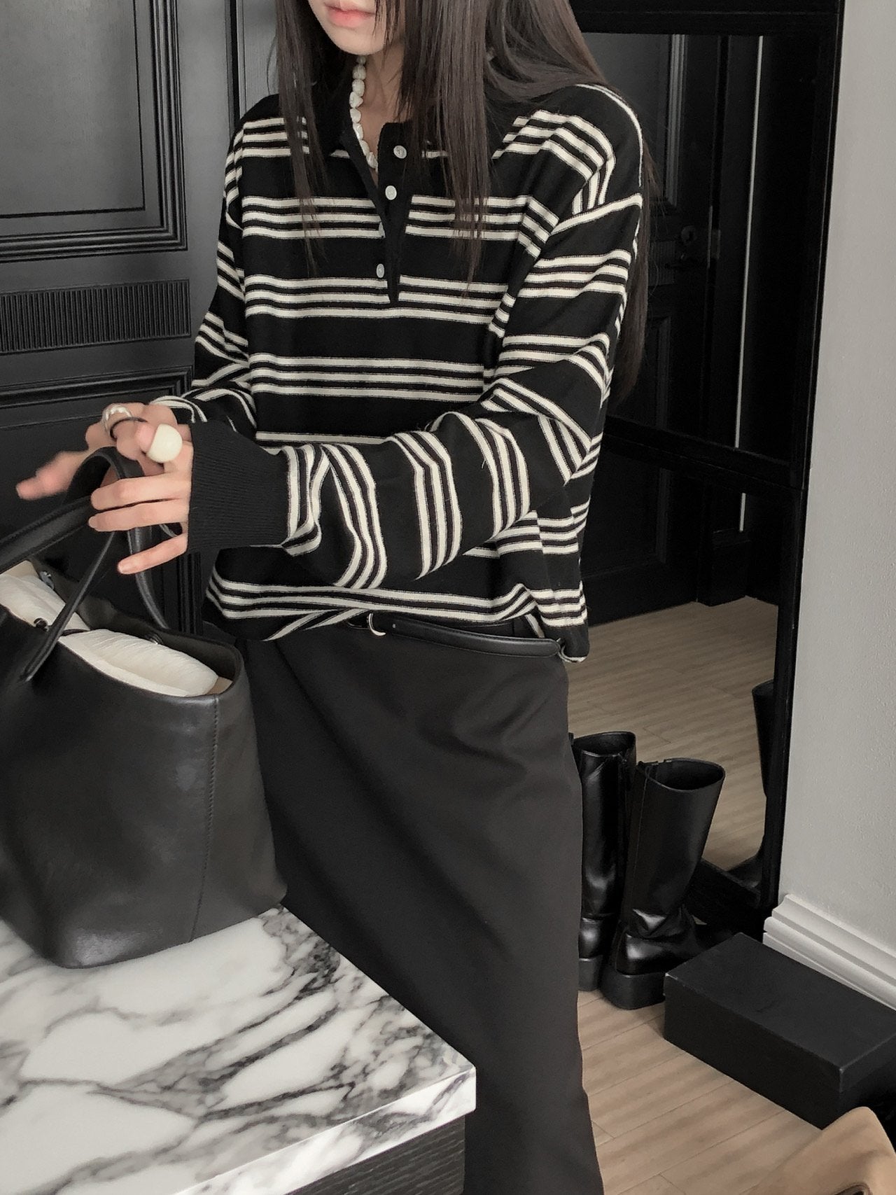 STRIPED WOOL COLLAR KNIT