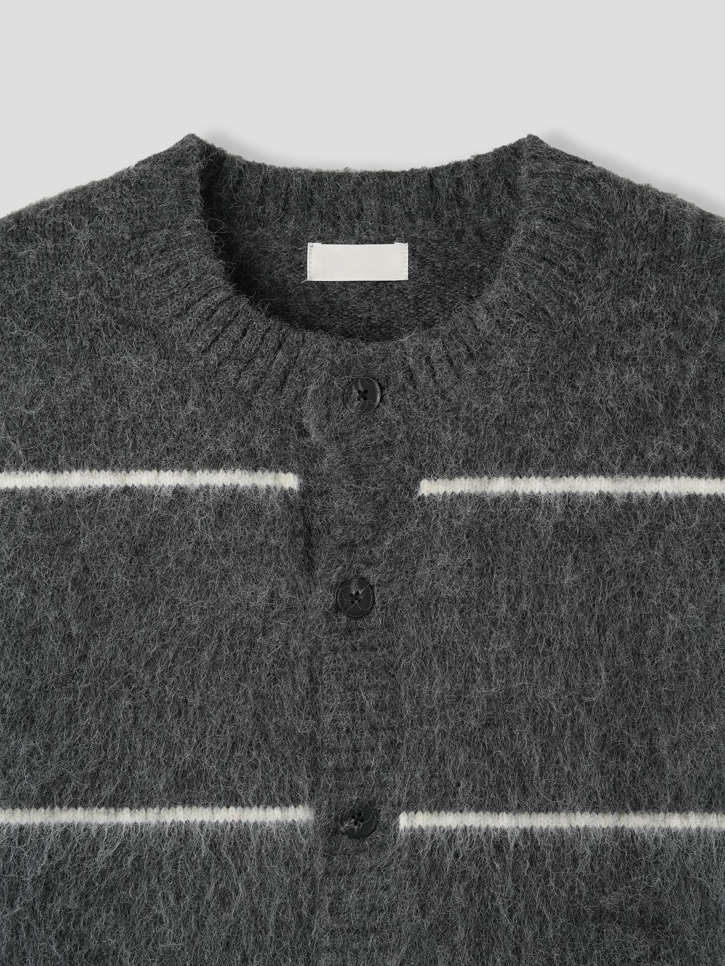 (Unisex) BRUSHED STRIPE MOHAIR CARDIGAN