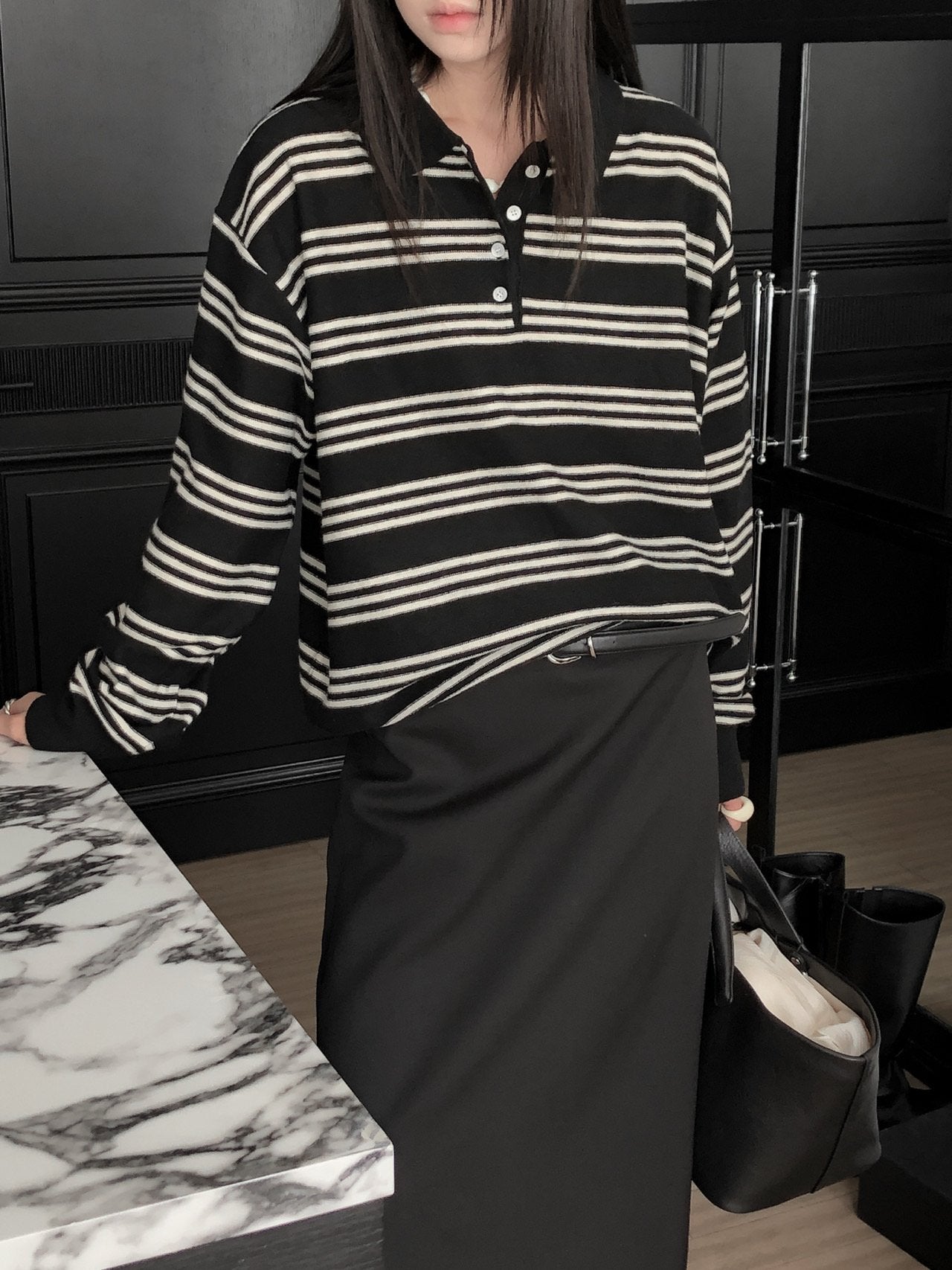 STRIPED WOOL COLLAR KNIT