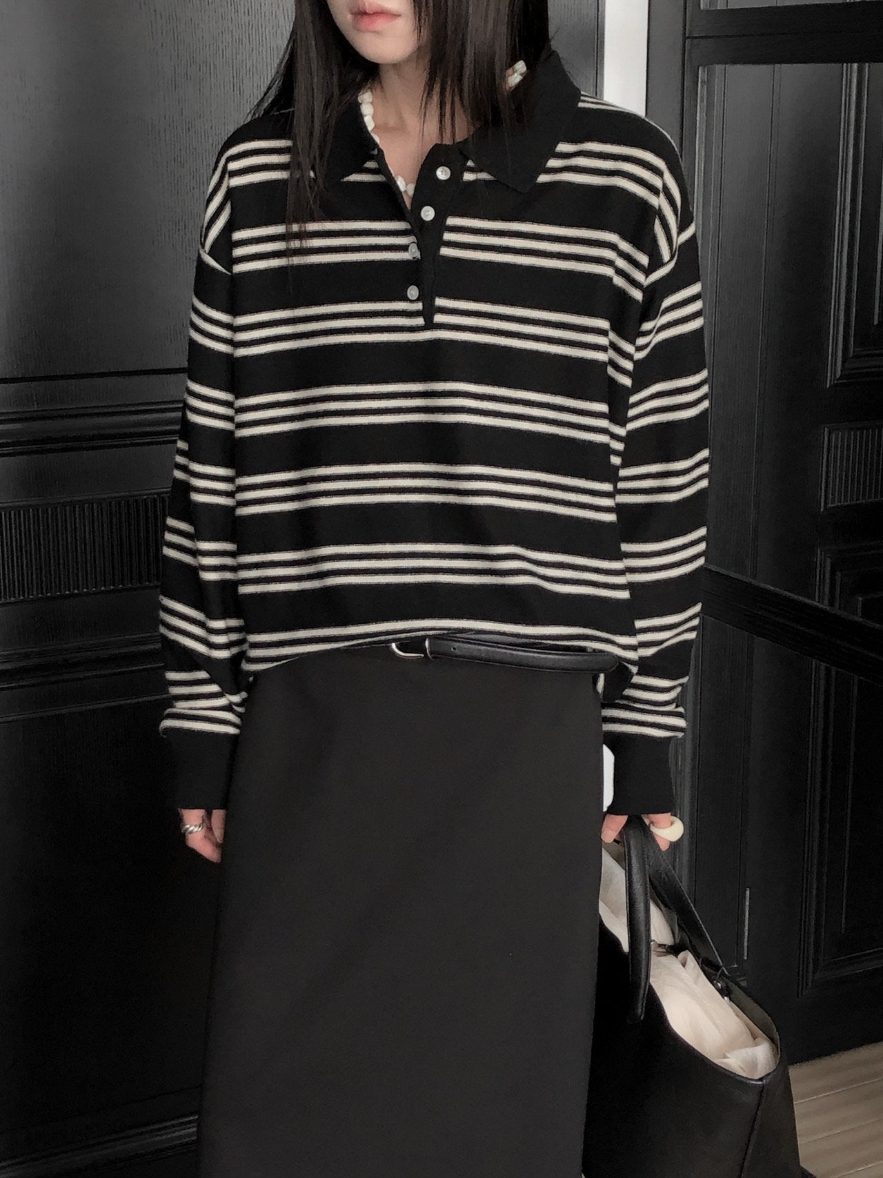 STRIPED WOOL COLLAR KNIT