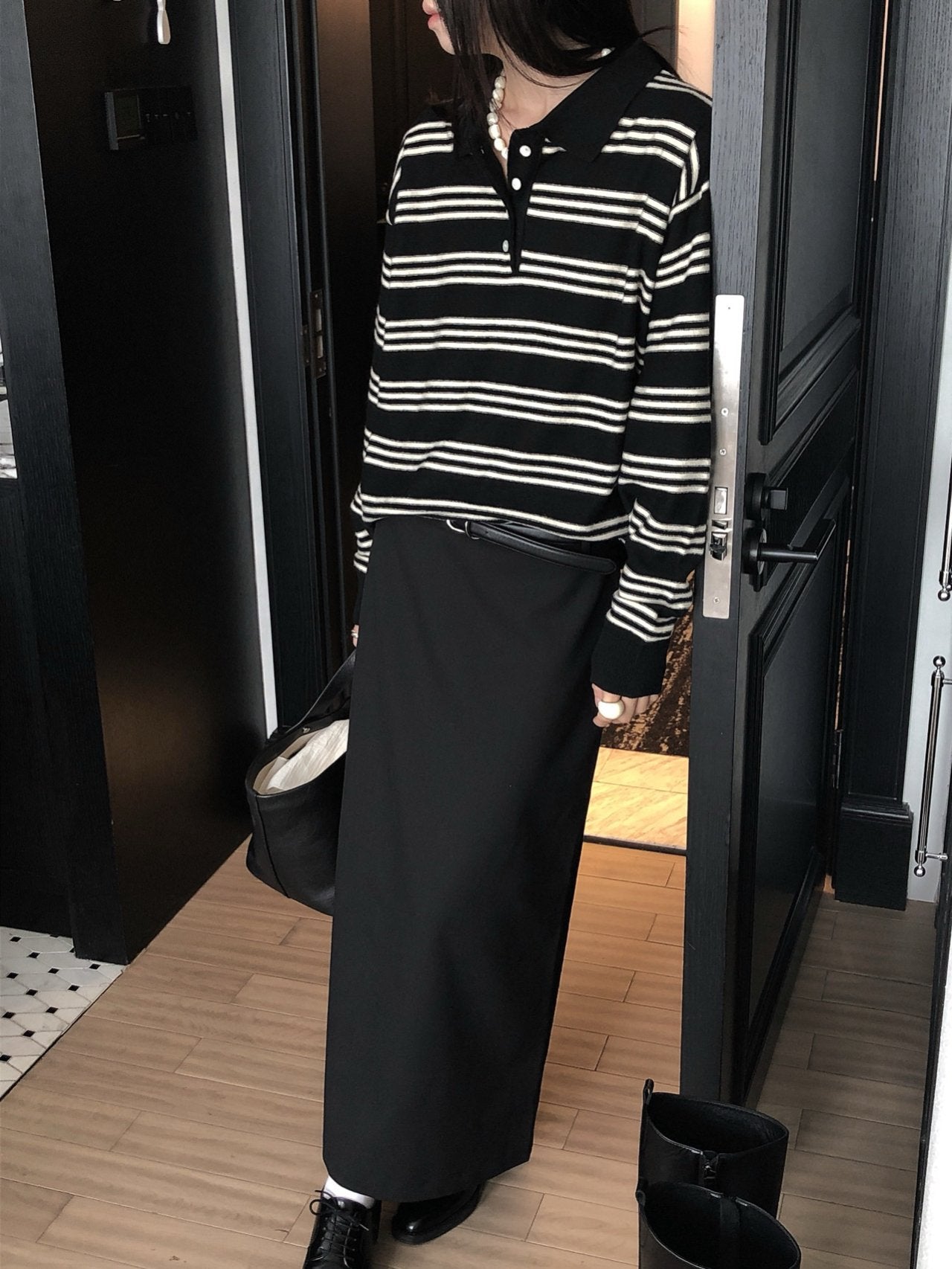 STRIPED WOOL COLLAR KNIT