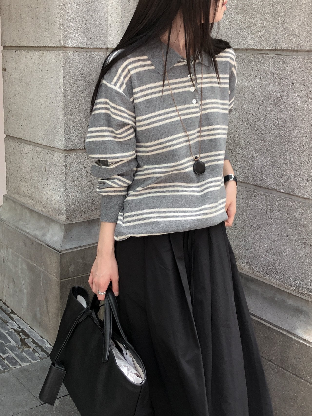 STRIPED WOOL COLLAR KNIT