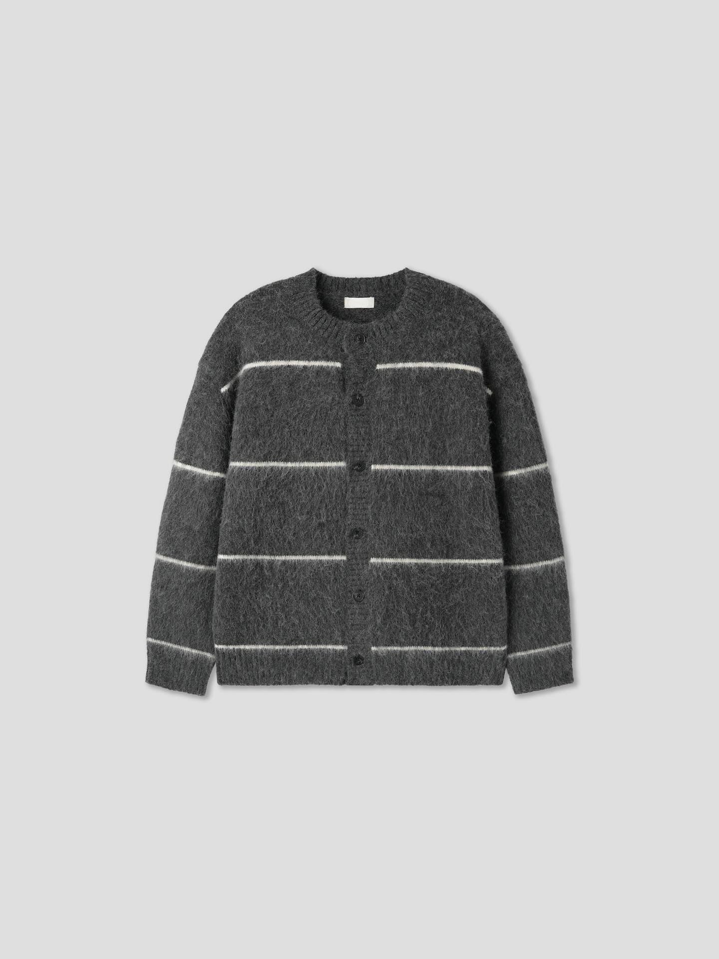 (Unisex) BRUSHED STRIPE MOHAIR CARDIGAN