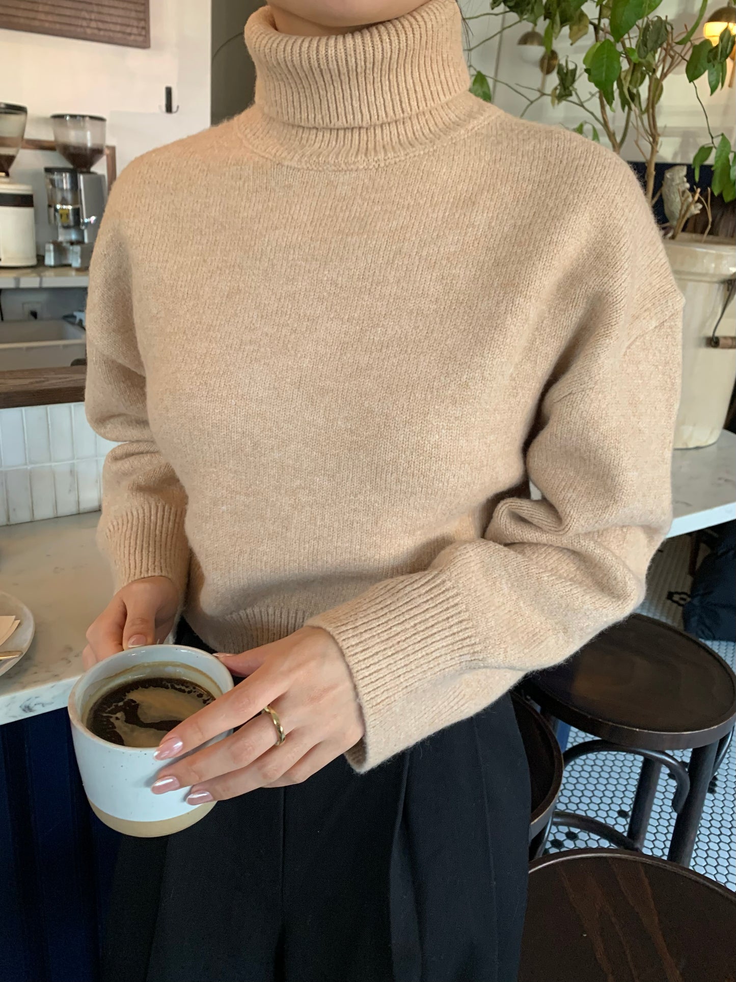 Cropped Turtle-Neckline Sweater