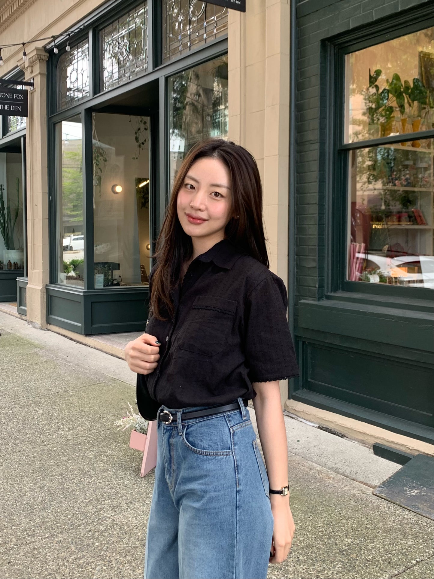 Layered Lace Shirt Set (Black)