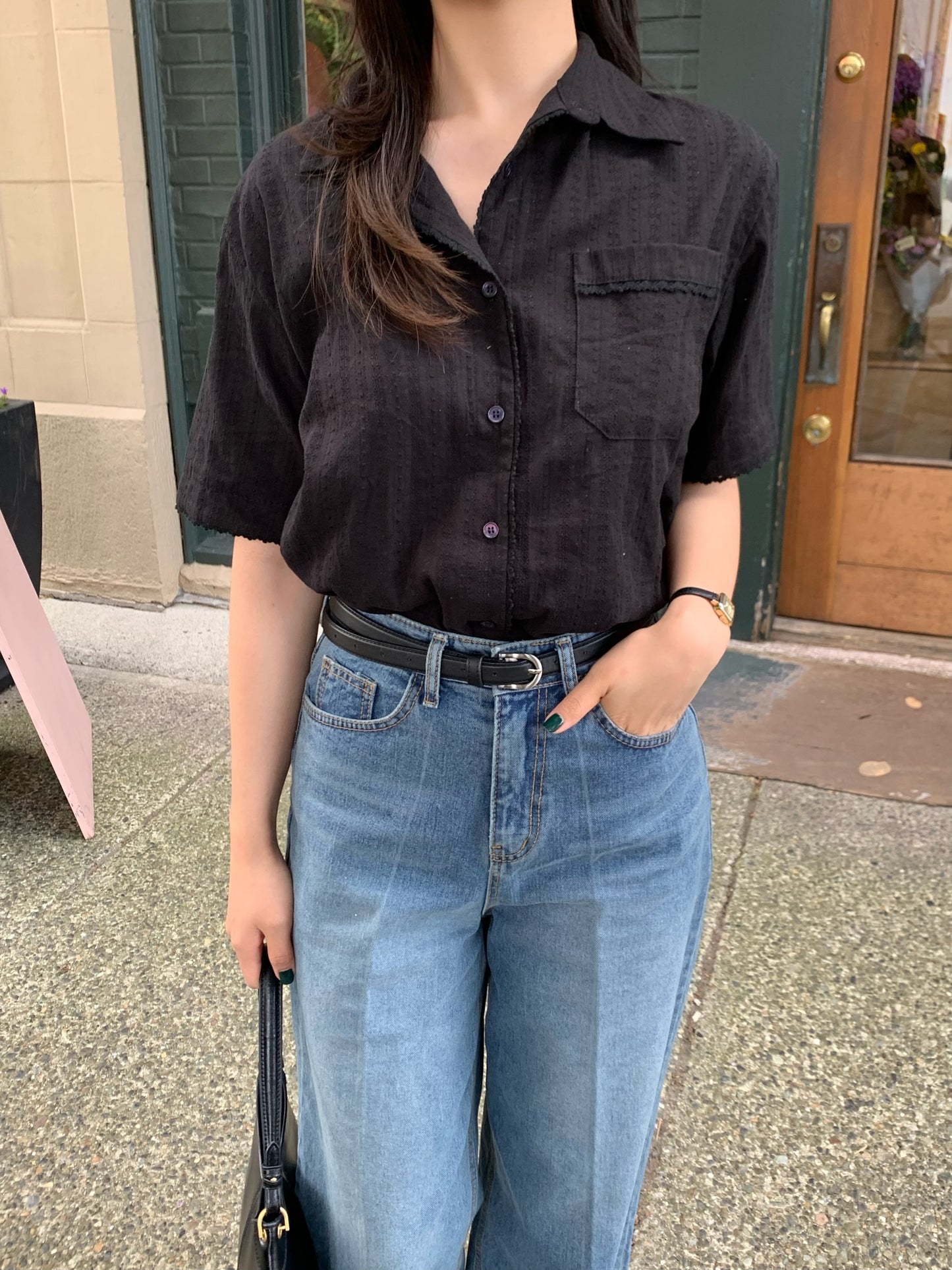 Layered Lace Shirt Set (Black)