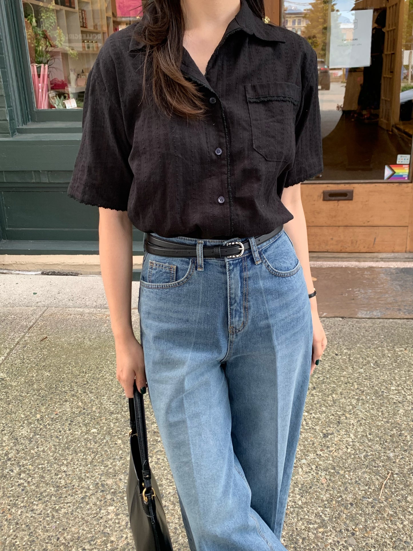 Layered Lace Shirt Set (Black)
