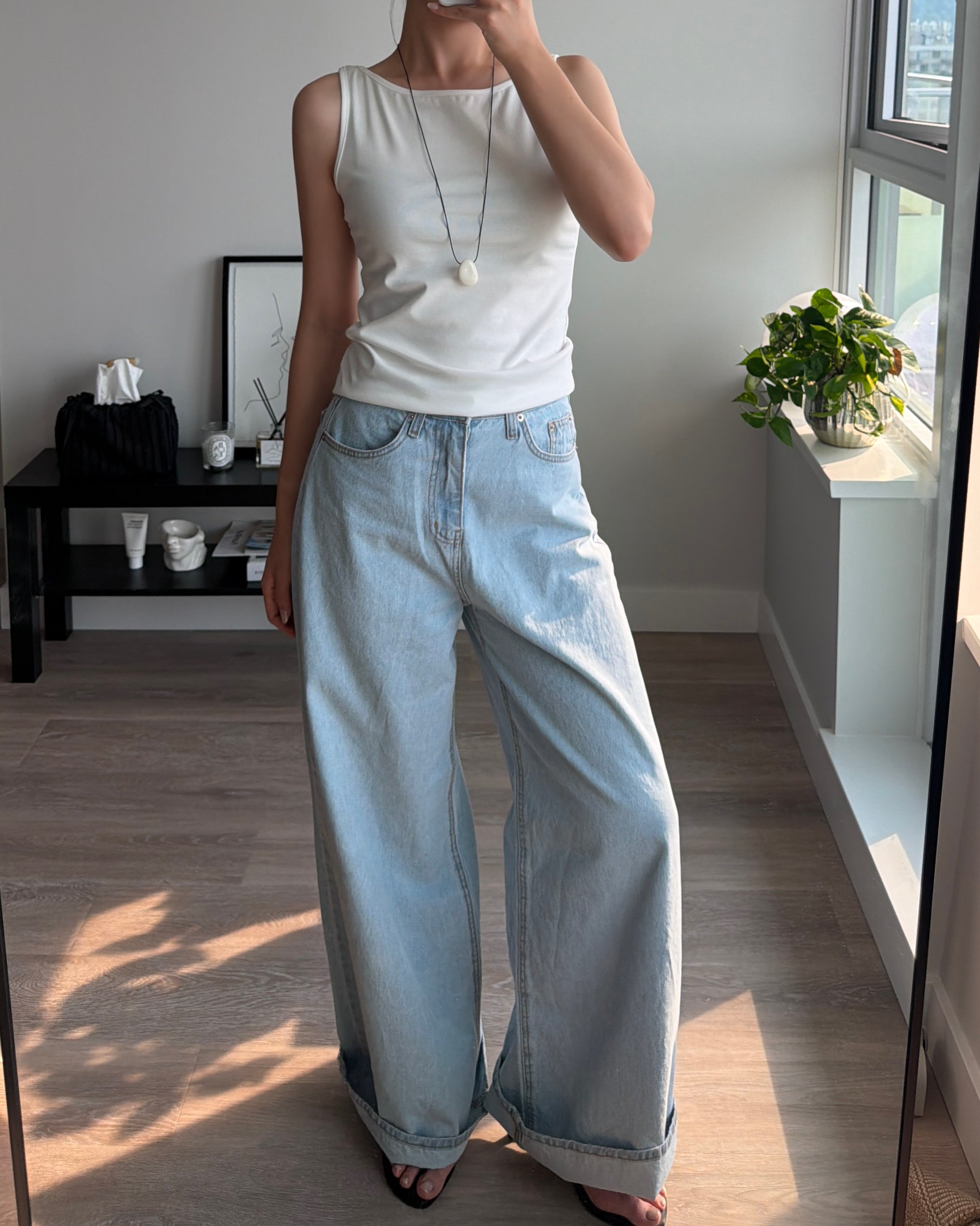 LIGHT-BLUE WIDE DENIM PANTS