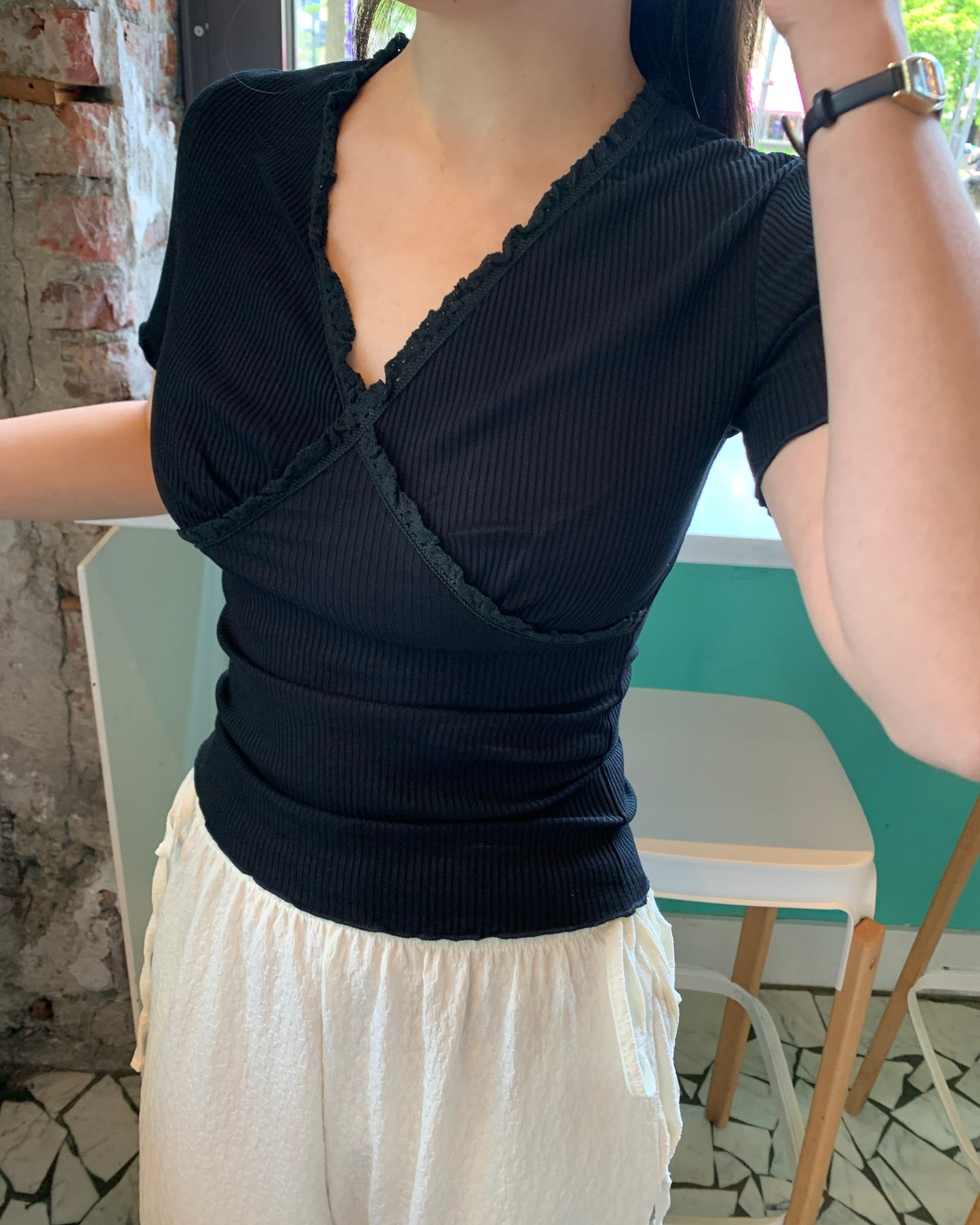 Lace Ribbed Tee (3 colour)