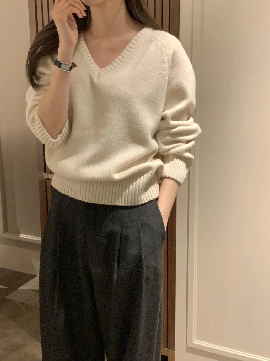 100% MERINO WOOL V-NECKLINE SWEATER