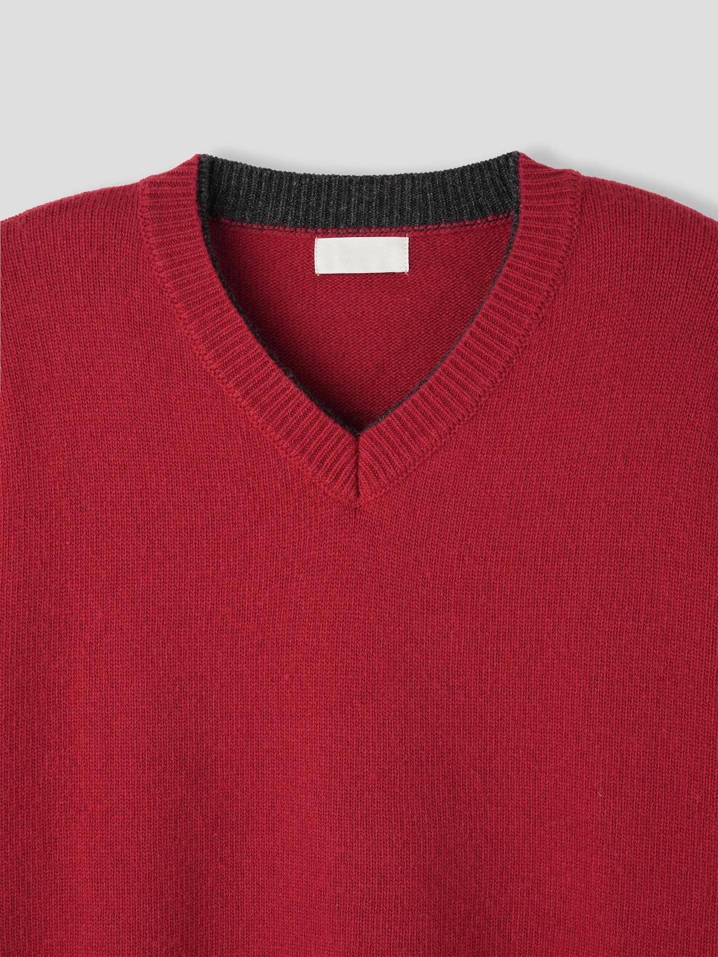(Unisex) LAYERED LAMBSWOOL V-NECK SWEATER
