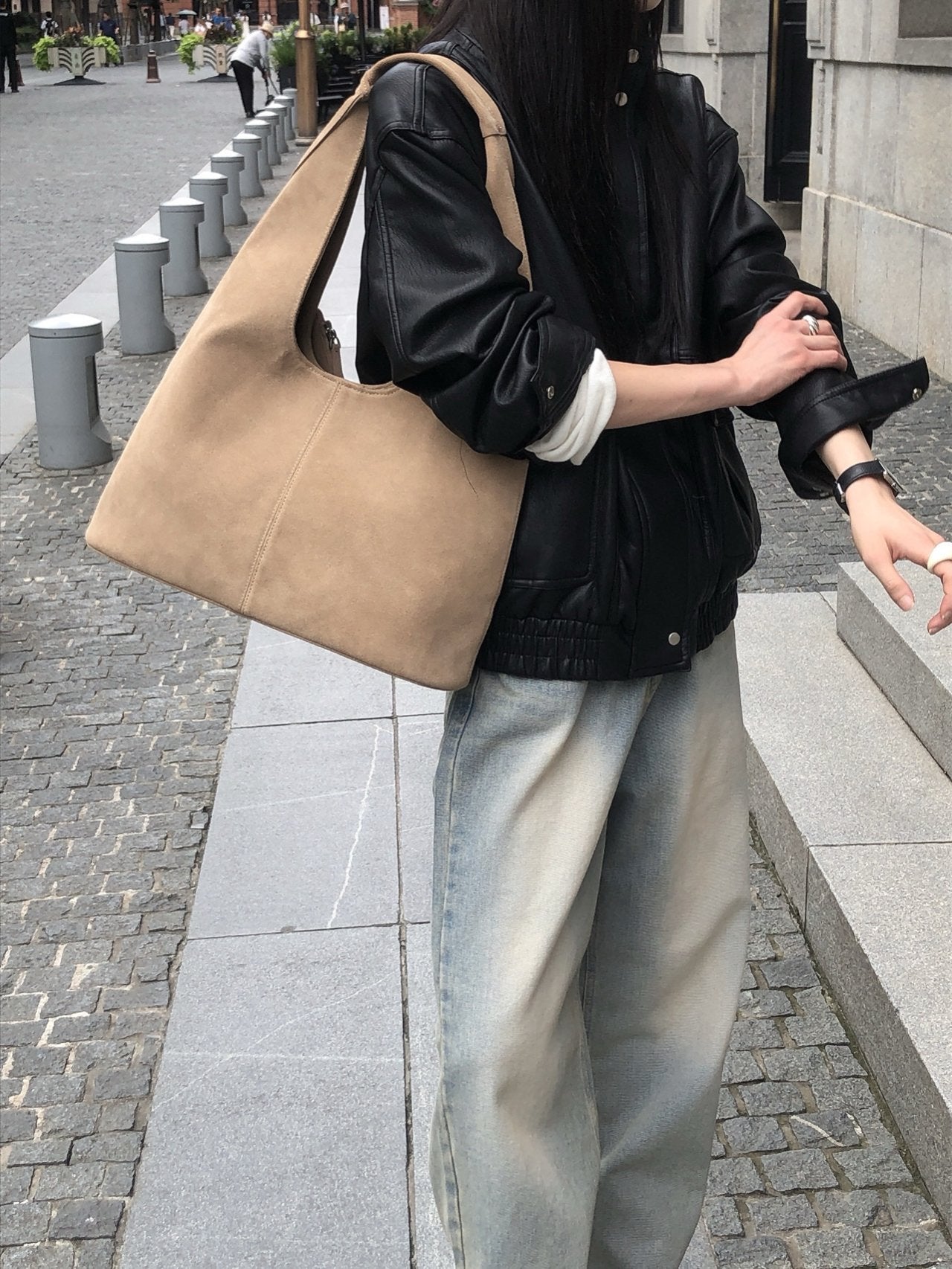 SUEDE LEATHER HOBO BAG