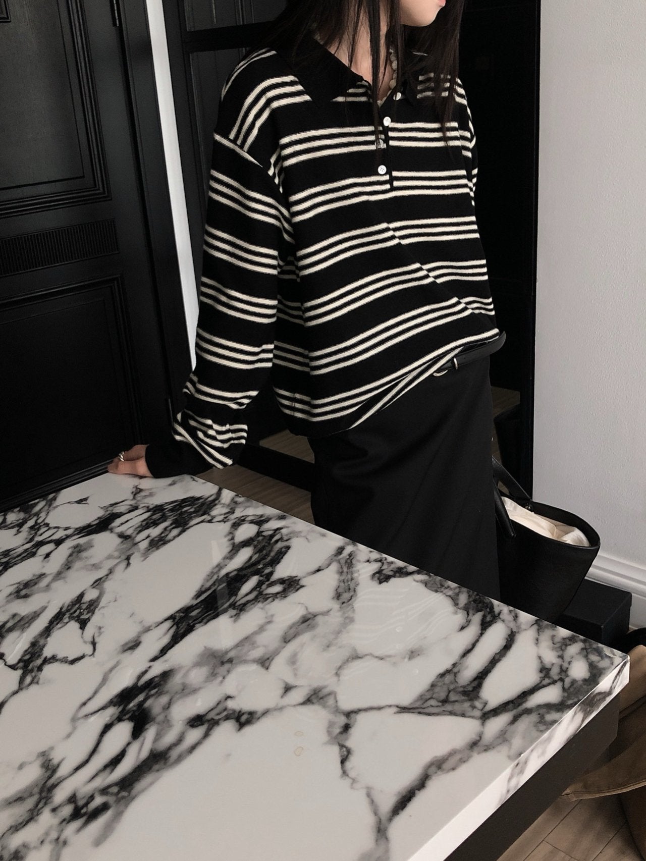 STRIPED WOOL COLLAR KNIT